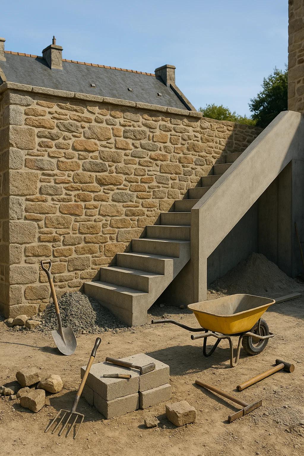 Hasan, fondateur CLK Construction, sur chantier de maçonnerie pierre